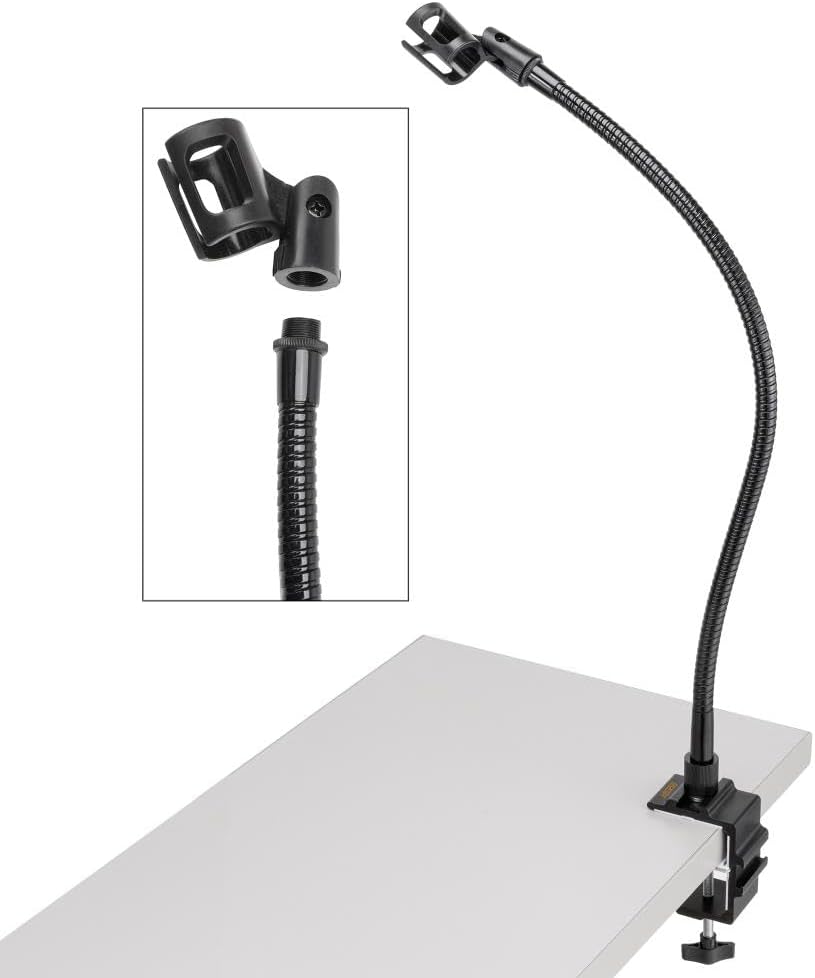 AURAY Microphone Arm Stand Long 20'' Sturdy Gooseneck Mic Stand Adjustable Microphone Arm Stand with Clamp - Flexible Mike Stand Podium Compact Mic Arm for Desk Traveling (Black)