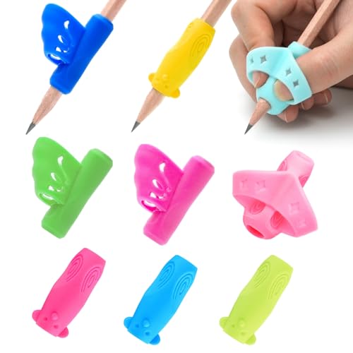 Jingleer 9pcs Pencil Grips, Pencil Grips for Children Handwriting, 3-Stage Teaching Designs, Assorted – For Left and Right Handed Children – Writing Aid for Kids