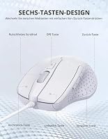 TECKNET Maus mit Kabel, 6400 DPI, Computermaus mit 6 Tasten, Weiß – Ansicht 5