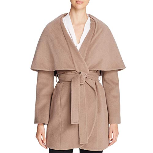 T Tahari Marla Womens Oversized Shawl Collar Wrap Coat Taupe Size L