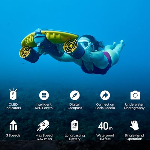Image of sublue Navbow Navbow Plus Smart Professional Underwater Scooter Dual Motors with Camera Mount 3 Gear Speed 4.47mph 60 Mins 131ft Pool Diving Snorkeling Water Scooter for Adults