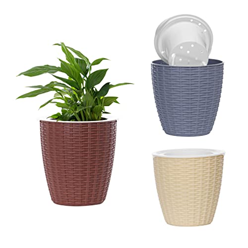 Image of ABOUT SPACE Self Watering Flower Pots Plastic Planter Pots for Indoor, Outdoor, Balcony, Garden - Flowering Plants, Herbs, Foliage Plants