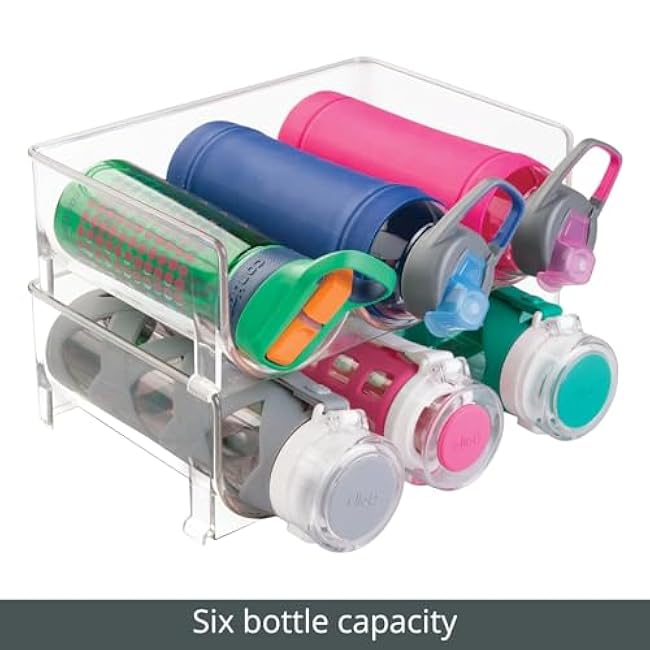 mDesign Stackable Plastic 3 Bottle Refrigerator Wine Rack - Kitchen Storage Organizer for Champagne, Wine or Water Bottles - Stacking Wine Organizer for Fridge - Ligne Collection - 2 Pack - Clear