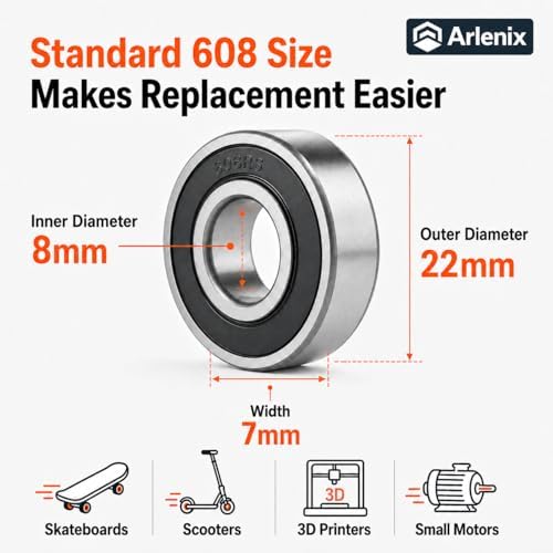 20 Pcs 608 Bearings 2RS, Premium Steel Sealed Deep Groove Bearings — view 3