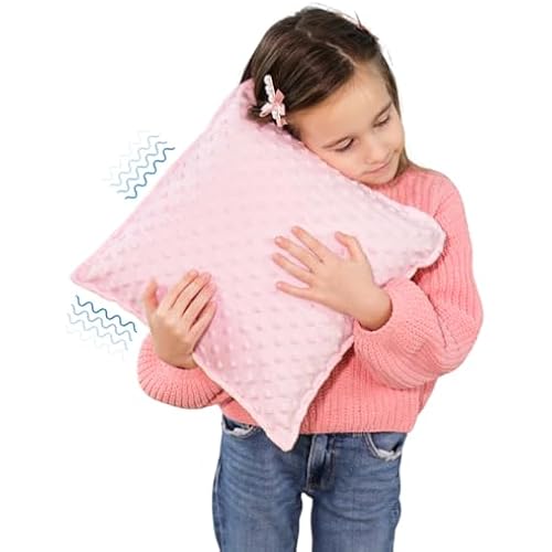 Bmag Sensory Vibrating Pillow for Autistic Kids and Adults, 13” x 13” Sensory Pressure Activated with Textured Therapy Stimulation Bumps Relief Stress Item for Toddler - Pink and Yellow