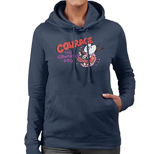 Image of All+Every Courage The Cowardly Dog Halloween Scared Women's Hooded Sweatshirt Navy Blue
