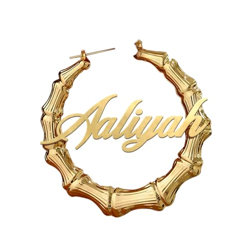 Custom Name Hoop Bamboo Earrings – Personalized Gold or Silver Earrings for Women - Gift For Women, Christmas, Mother Day, Birthday Gifts For Women