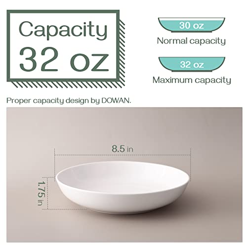 Dowan Pasta Bowls 32Oz, Large Salad Bowls, White Pasta Bowl Set Of 6, Porcelain Serving Bowls Plates, 8.5 Inch Wide Shallow Plates, For Bread Meal Prep Bowls #TOP1