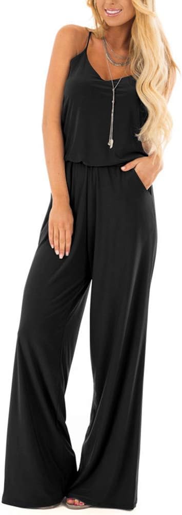 INFITTY Women's Summer Sleeveless Spaghetti Strap Sexy Jumpsuit Rompers Wide Leg Pants Suit - Image 3