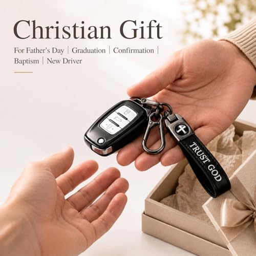 Image of Christian Cross Leather Keychain for Men - Christian Gift for Dad Husband Son