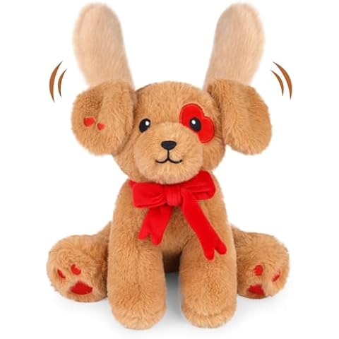 JIAJEGTGT Valentines Day Stuffed Animals, Brown Interactive Dog Stuffed Animals Manual Toy with Ear Standing, Dog Animal Soft Plush Toy, Valentines Day Gifts for Her Kids Girls Boys Cover