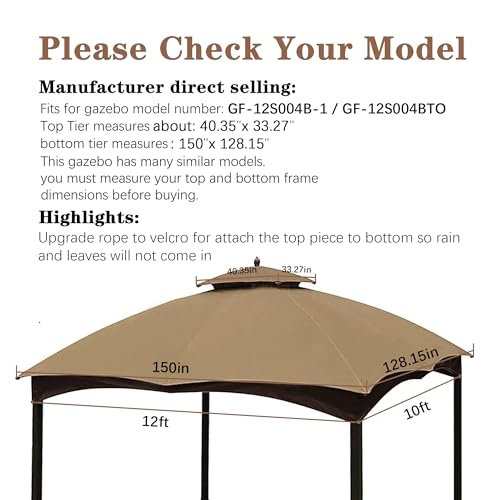 image for SCOCANOPY Replacement Top for Lowe's Allen Roth 10X12 Gazebo Model #GF