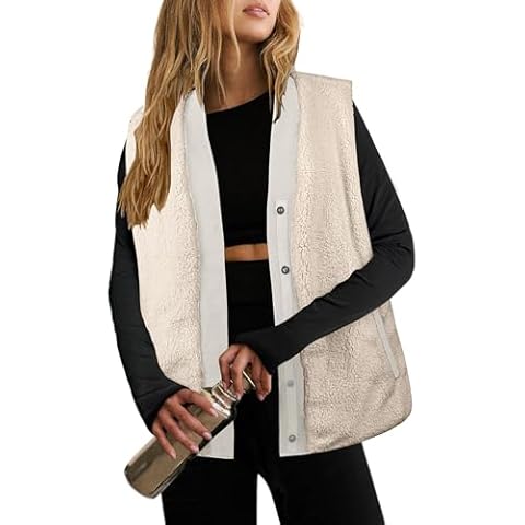 Angashion Women Puffer Vest Jacket: Fall Sleeveless Reversible Outerwear Quilted Fleece Winter Warm Padded Gilet Coat with Pockets Grey Almond X-Large Cover
