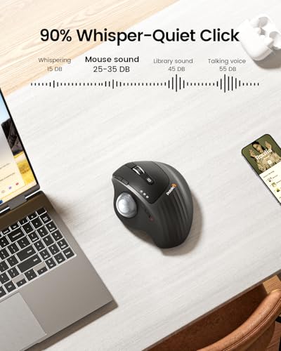 ProtoArc Wireless Trackball Mouse, EM01 NL Ergonomic Bluetooth Rollerball Thumb Rechargeable Computer Laptop Mouse, Adjustable Angle & 3 Device Connection for PC, Mac, Windows-Silver Ball - Thumbnail 6