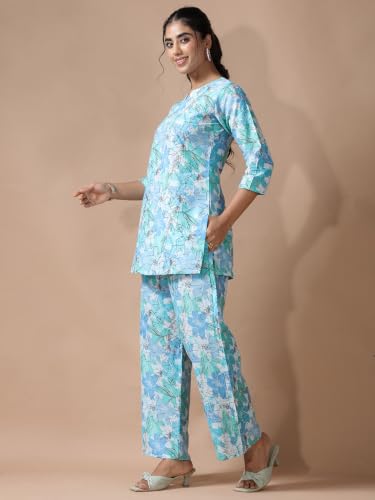 Image of Pinkmint Printed Pure Cotton A Line Co Ord Set for Women l Stylish 3 /4 Sleeve with Side Pocket l Two Piece Summer Set