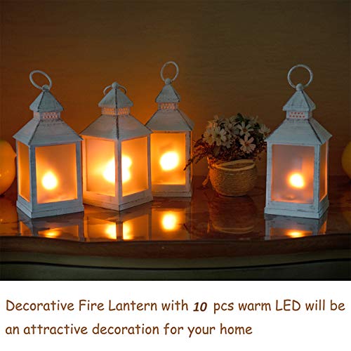 11" Vintage Style Decorative Lantern,Flame Effect Led Lantern,(White,4 Hours Timer), Indoor Lanterns Decorative,Outdoor Hanging Lantern,Decorative Candle Lanterns Zkee(Set Of 4) #TOP2