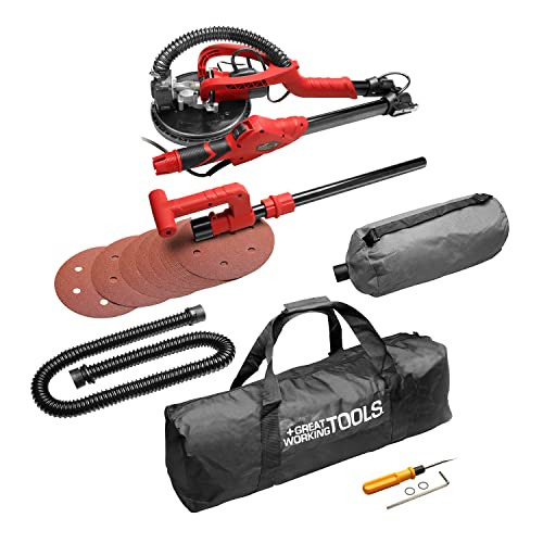 Great Working Tools Electric Drywall Sander With Vacuum & Led Light, 750W Variable Speed Electric Pole Sander For Drywall With 14 Sanding Discs #TOP3