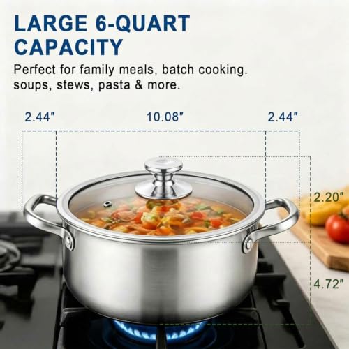 6QT Titanium Stock Pot with Lid - Large Pot for Cooking - Image 2