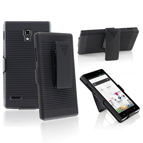 For LG Optimus L9 T-Mobile P769 Hard Back Case + Holster Belt Clip Stand Black