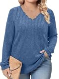 Sweaters for Women Plus Size Tops Fall Outfits V Neck Long Sleeve T Shirts | Oversized Sweatshirt,Blouses Dressy Casual,Loose Tunic,Comfort Colors Tshirt,Womens Fashion Clothing,Winter Maternity Clothes