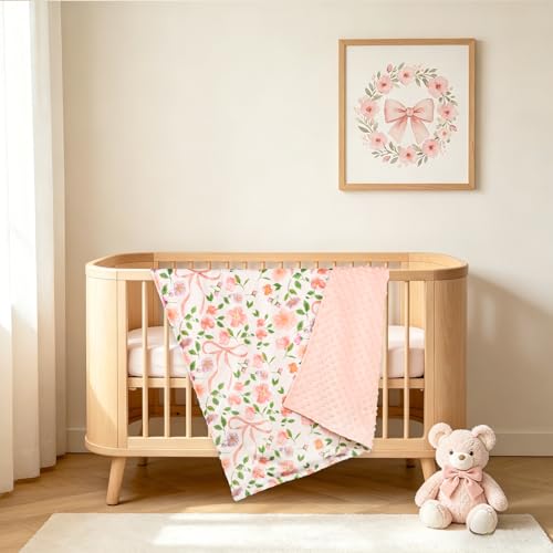 Image of TANOFAR Baby Blankets for Unisex Boys Girls, Ultra Soft Minky Blanket with Double Layer Dotted, Breathable and Lightweight Receiving Blanket for Newborns, 30x40 Inches, Pink Bow