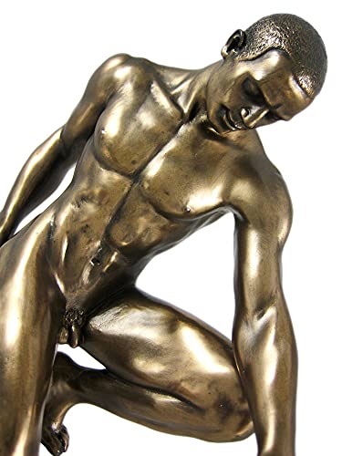 Bronzed Finish Kneeling Nude Male Statue Sculpture #TOP3
