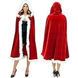 UDYR Women Santa Cloak Mrs Claus Costume Cape Hooded Robe, Christmas Cosplay Costume for Girl, Women(Red Adult)