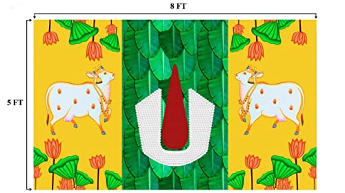 Image of Banana Leaf Decorative Backdrop Cloth for Wedding, Mehndi and Festivals. It's Perfect for Wedding, Party, Newborn Celebration, Haldi, Mehndi and All Other Festive Occasion.(8*5) ft (Design 2)