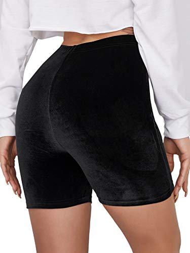 Shein Solid Skinny High Waist Workout Yoga Running Sports Biker Shorts Legging Medium Velvet Black #TOP1