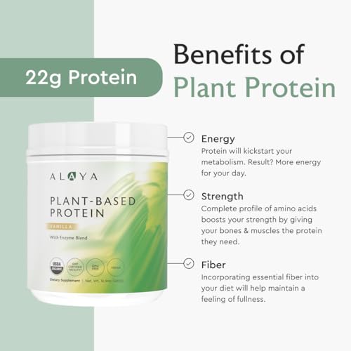Alaya Naturals Organic Plant Based Protein Powder - Vegan Protein Powder with Pea Protein, Hemp Protein, & Spirulina - Non-GMO, USDA Organic, Vanilla