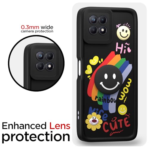 Image of Pikkme Back Cover for Realme Narzo 50 4G / Realme 8i 4G | Soft Silicone| Cute Rainbow Smile & 3D Cartoon Flower Design | Shockproof Raised Camera Protection Bumper Case (Black)