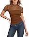 MANGOPOP Women'S Sexy Mesh Sheer Short Sleeve Bodysuit Mock Turtle Neck Slimming Body Suits Ruched Going Out Summer Tops Coffee XX-Large