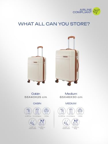 Image of Safari Runner Set of Small and Medium 8 Wheels 55 and 66cm Hard Case Polycarbonate 360 Degree Wheeling System, Trolley Bags for Travel, Suitcase for Travel, Vanilla