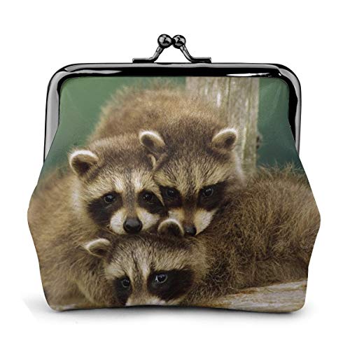 がま口 財布 小銭入れ かわいい アライグマ 化粧ポーチ コインケース 収納バッグ ミニポーチ 革 レザー 大容量 柔らかい 丸形 便利 軽量 小物入れ