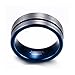 Shqipe Jewelry 8mm Men's Blue Tungsten Wedding Band Ring Comfort Fit Flat Domed Brushed