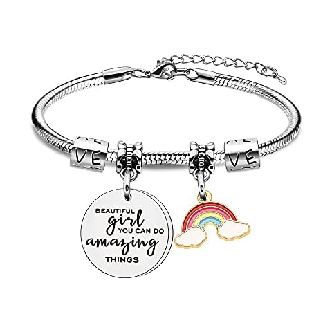 Girls Inspirational Bracelet For Her Charm Silver Snake Rainbow Pendant Bangle for Daughter Granddaughter Girlfriend Cover