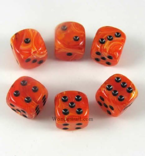 Wondertrail Orange Vortex with Black Pips 16mm D6 Dice Set of 6 WCX27633E6