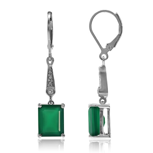 Silvershake 6.38Ct. Natural Emerald Green Agate And White Topaz 925 Sterling Silver Leverback Dangle Earrings #TOP16