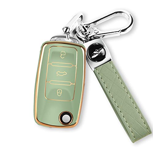 MILD EAST for VW Car Key Fob Cover with Keychain Soft TPU Car Key Case Shell for Volkswagen Beetle Gti Jetta Passat Tiguan (green)