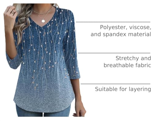 Image of Zeagoo Womens Blouse Casual 3 /4 Length Sleeve V Neck Basic T-Shirts Spring Summer Cute Tunic Tops Business Work Tees
