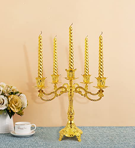 Fanwnki 5-Candle Metal Candelabra 10.3 Inch Tall Candlestick Candle Holders For Home Decor Wedding Christmas Church Halloween Party, Gold Tulip #TOP2
