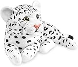 BRUBAKER Leopard Kuscheltier - 30 cm Stofftier - Baby Plüschtier Raubkatze Liegend - Kinder Plüsch Spielzeug - Weiß