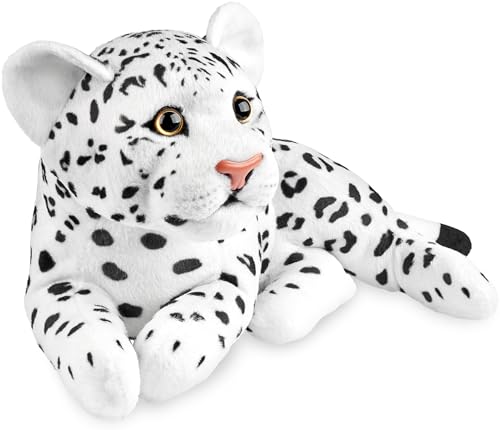 BRUBAKER Leopard Kuscheltier - 30 cm Stofftier - Baby Plüschtier Raubkatze Liegend - Kinder Plüsch Spielzeug - Weiß
