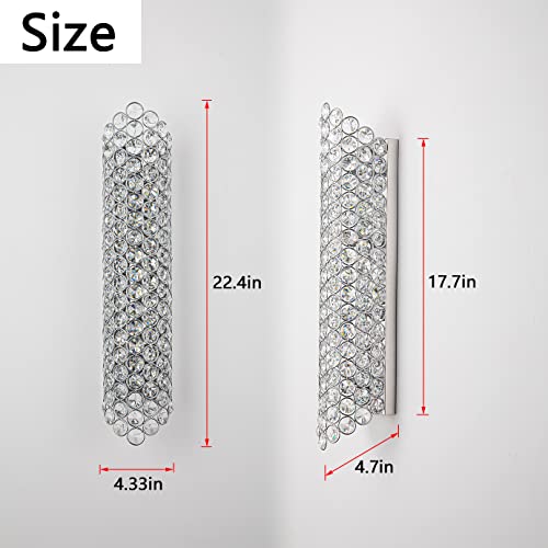Image of 4-Light Long Strip Crystal Wall Sconce,Modern Luxury Chrome Wall Light with Shader Wall Lamp for Hallway Bedroom Living Room Bathroom Bedside Kitchen