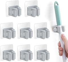 حامل تعليق المساحة والمقشة على الحائط ذاتي اللصق وقابل للتعديل بدون حفر منظم لادوات التنظيف في المنزل والمطعم والمكتب والمطبخ والحمام والجراج 8 قطع لون (رمادي)، اكريلونيتريل بوتادين ستيرين