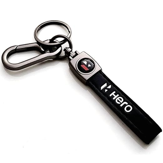 Iconic Keychains Hero Leather Strap Keychain With Metal Hook For Boys Girls Bike Scooty (Hero), Black
