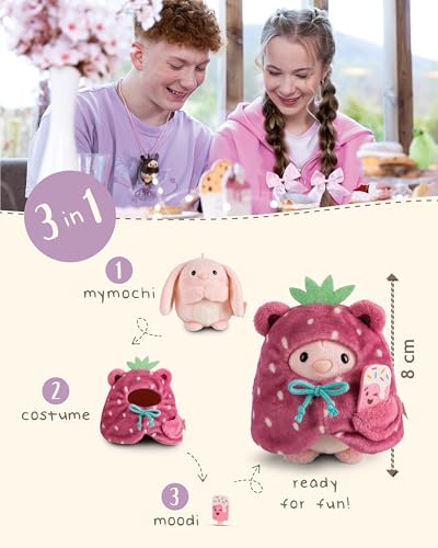 NICI Kuscheltier Hase Pibu 8cm mit Softeis & Erdbeerkostüm in Geschenkbox - rosa - Stofftier aus weichem Plüsch, niedliches Plüschtier zum Kuscheln und Spielen, für Kinder & Erwachsene - 61652