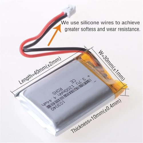 Batería recargable 103040 3,7 V 1200 mAh con conector de 2.0 2p para proyectos de precisión 3