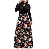 HolAngela Weihnachten Print Maxikleid Frauen Langarm Langes Maxikleid Damen Schneemann Print Casual Dress