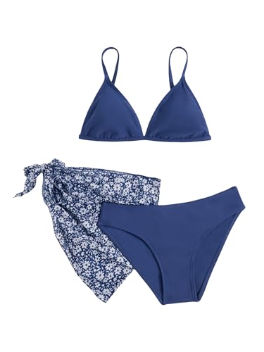Image of SHENHE Girl's 3 Piece Swimsuits Cute Spaghetti Strap Triangle Bikini with Ditsy Floral Cover Up Teen Bathing Suits